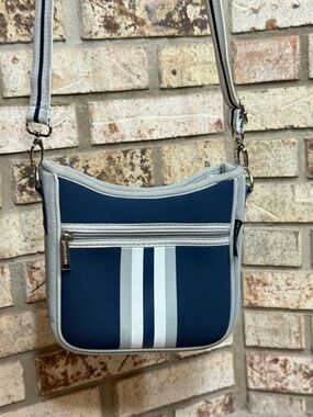 PreneLOVE Neoprene Crossbody Bag with Striped Accents with Woven Guitar Strap